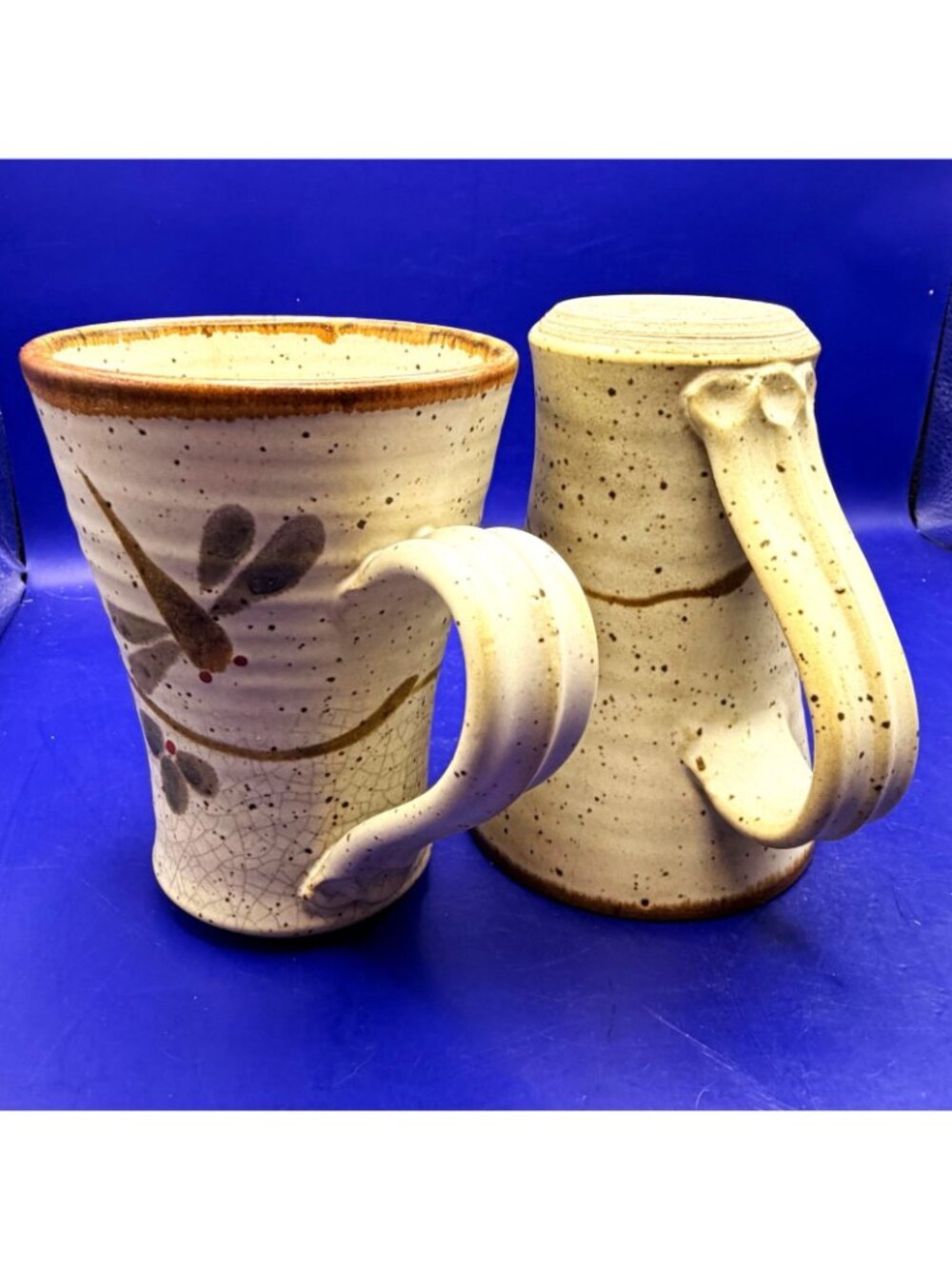 Handmade Studio Pottery Rustic Boho Dragonfly Mug Stoneware 12 oz Signed Set 2 - Picture 6 of 13